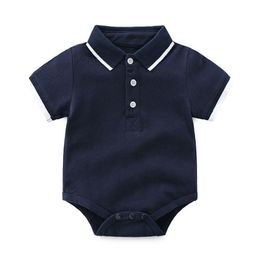 Baby Jumpsuit Summer Short Lapel Romper Button Toddler Cute kid Clothes 210515