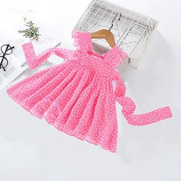 Girls Dress Summer Chiffon Polka Dot Printing Bow Cute Princess Fashion Children's 2-6Y 210515