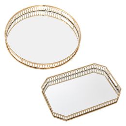 Kitchen Storage & Organisation Gold Mirror Vanity Tray Makeup Organiser Cupcake Snack Serving Plate