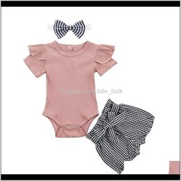 Sets Clothing Baby, Kids & Maternity 3Pcs Infant Born Baby Girl Clothes Solid Color Romper Stripe Plaid Pants Headband Summer Outfits Set1 D