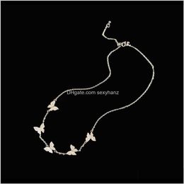 Necklaces & Pendants Drop Delivery 2021 Fashion Exquisite Diamonds Four Leaf Clover Butterfly Pendant Crystals Clavicle Chain Necklace 18K Go