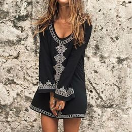 Black Cotton Embroider Tunic For Beach 2021 Pareos Womens Swim Wear Bikini Cover Up Sarong Beachwear Sarongs
