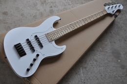 White body 5-Strings Electric Bass Guitar with Transparent Pickguard,Maple neck,Provide Customised services,