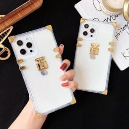 Square Box Fashion Retro Metal Soft TPU Trunk Cases Unique Women Girls Lady Reinforced Corners Clear Cover For iPhone 13 12 11 Pro XR XS Max X 8 7 SE2