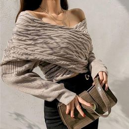 shoulder neck warmer UK - Thick Warm Irregular Jumper V-Neck Off-Shoulders Sexy Fashion Loose Knitted Sweater Coat Women Pullover Femme Women's Sweaters