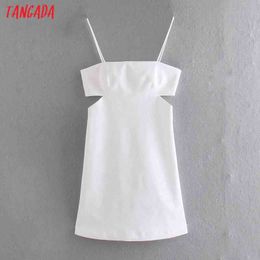 Women White Cut-out Dress Strap Sleeveless Summer Fashion Lady Party Dresses Vestido 4N37 210416