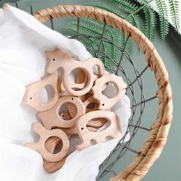 10pc Wooden Teether Animals Beech Teething Grasping Animal Toy Rodent Baby Pendant DIY Pacifier Chain Kids Goods 211106
