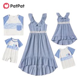 Arrival Mosaic 100%Cotton Casual Light Blue Series Sets(V-neck Dresses - Shark Rompers -Tops) 210528