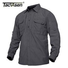 TACVASEN Men's Tactical Shirts Summer Lightweight Quick Drying Army Military Long Sleeve Outdoor Work Cargo 210721