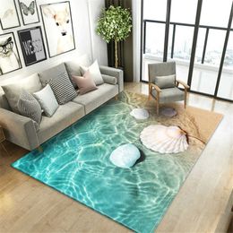 Beach Sea Waves Living Room Rug 3D Landscape Printed Floor Mat Flannel Sponge Large Bathroom Rug Decorative Bedroom Carpet Soft 210928