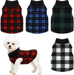 Fleece Vest Dog Sweater Buffalo Plaid Dog Apparel Christmas Dress Halloween Costumes Warm Jacket Winter Pet Clothes with Leash Ring for Small Dogs Cat 24 Colour XL A229