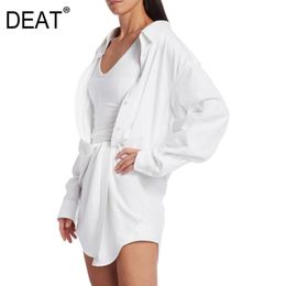 Spring And Summer Fashion Casual White Irregular Suspender Shirt Medium Length Fake Two-piece Dress Women SH758 210421