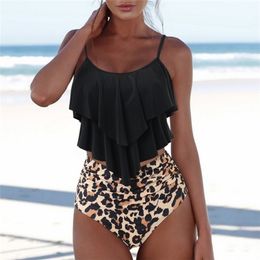 Sexy Bikini Plus Size Bathing Suit Swimsuit Female Tummy Control Beachwear Halter Ruffle Set Swimwear Women Biquini 210702