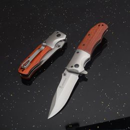 DA51 Assisted Flipper Folding Knife 3Cr13Mov Satin Drop Point Blade Wood + Steel Handle EDC Pocket Knives