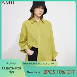 Minimalism Spring Summer Women's Shirt Offical Lady 100%cotton Sollid Lapel Loose Tops Causal Tshirt 12130131 210527