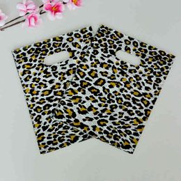 gift bags handles wholesale UK - 100pcs lot 15x20cm Leopard Print Plastic Cute Jewelry Small Candy Charms Packaging Gift Bags With Handle