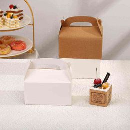 Portable Cake Carton Kraft Paper Cookie Nougat Baking Dessert Packaging Box Candy Gift Wrapping Paper Bag 10pcs CX220125