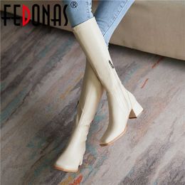 Fashion Genuine Leather Tight High Boots Autumn Winter Side Zipper Heels Party Working Knee 210528