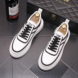 Fashion White Round Toe Casual Shoes Breathable Soft Men's thick soled Sport Walking Sneaker Spring Autumn Lace Up Outdoor Solid Wedding Dress Party Loafers E103