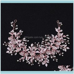 Jewelrytrendy Rose Gold Crystal Flowe Bridal Headpiece Headband Tiara Handmade Band Jewelry Wedding Hair Aessories Drop Delivery 2021 Vdklh