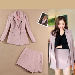 Women's suits summer Korean casual slim stripes small suit jacket fashion half-length mini skirt two-piece 210527