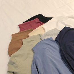 9 colors autumn korean style basic women slim tops turtleneck solid color long Sleeve t-shirt Womens Tees shirt femme (F3877) 210406