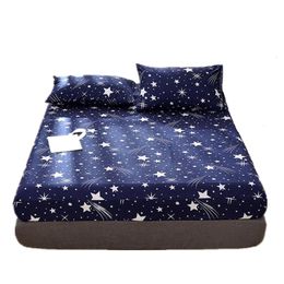Bonenjoy 3pc Bed Sheet with Pillowcase Geometric Printed Fitted With Elastic Linen Polyester Mattress Cover Queen Size 220217