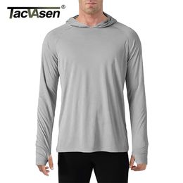 TACVASEN Sun Protection T-Shirts Men Long Sleeve Casual UV-Proof Hooded T-Shirts Breathable Lightweight Performance Hike tshirts 210409