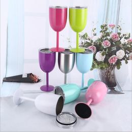 10oz Goblet Glasses Double Wall Stainless Steel Red Wine Cup Vacuum Champagne Glass with Seal Lid Wedding Gift