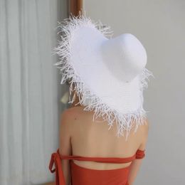 Whole 9 Colours Fluffy Female Wide Brim Summer Sun Hats Holiday Beach Accessories Gifts NH967
