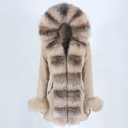 OFTBUY Waterproof Winter Jacket Women Real Fur Coat Natural Real Fox Raccoon Fur Hooded Long Parkas Outerwear Detachable 210927