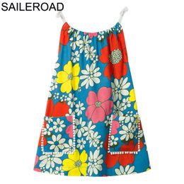 SAILEROAD Sleeveless Dresses Girls Tops Dress Summer Floral Children Vacation Dresses 2020 New Flowers Baby Kids Cotton Dresses Q0716