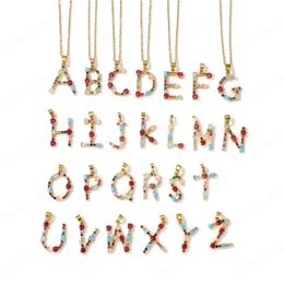 26 English Letter Necklaces Women's 2021 Bohemia Style Coloured Necklace Copper Plated Gold Clavicle Chain for Girls