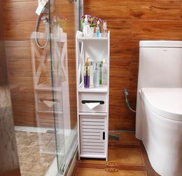 Floor-standing waterproof bathroom side cabinet PVC shower room storage rack bedroom kitchen crevice household Organisation box