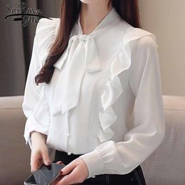 Fashion women blouses Autumn long sleeve Solid Chiffon Women Blouse Long Sleeve shirts ruffles white blouse 5305 50 210508