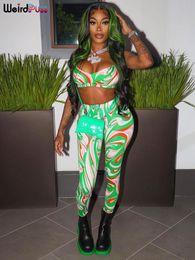 Women's Two Piece Pants Weird Puss Sexy 2022 Summer Women Tracksuit Fitness Skinny Tank Top+Sporty Leggings Matching Green Print Party Clubw