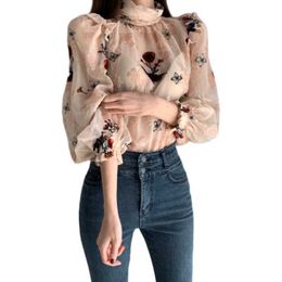 PERHAPS U Women Floral Blouse Vintage Hollow Out Female Office Ladies Tops Casual Lace Long Sleeve Blouse Shirts B3031 210529