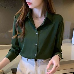 Fashion Office Lady and Blouse Autumn Solid Silk Satin Long Sleeve Shirt Korean Clothing Women Tops 11053 210417