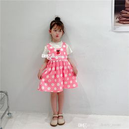 designer girls princess dresses 2022 fashion flower printed Kids Polka dots short sleeve dresses summer children Splicing pleated party clotheing S2010