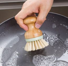 Pot Pan Wash-Brush Tool Durable Dish Scrubber Round Wooden Handle Mini Multifunctional Tableware Cleaning Brush Bristles wholesale SN4107