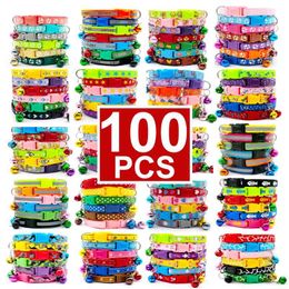 Wholesale 100Pcs Collars For Dog Collar With Bells Adjustable Necklace Pet Puppy kitten Collar Accessories Pet shop products 210729