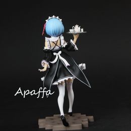 22CM Anime Re:Life In A Different World From Zero Rem Figure Face Change Maid Outfit Tray Meteor Hammer Rem Action Figure Model X0526