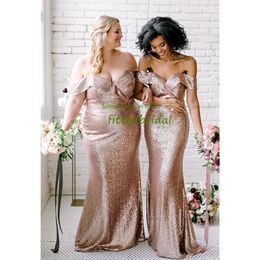 Champagne Long Bridesmaid Dresses 2019 Real Image Wedding Party Gowns Brilliant Spring Luxury Sequins Cheap