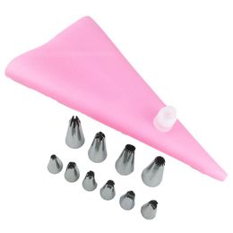 silicone cake decorating bags UK - Baking & Pastry Tools 12PCS Set Silicone Icing Piping Cream Bag Stainless Steel Nozzle Tips Converter DIY Cake Decorating