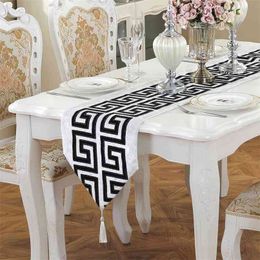 Chinese Modern Simple Style table runner Classical Retro Black and White Red Tea Table Cloth Fashion Flag 210628