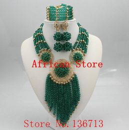 Earrings & Necklace Fashion Red Nigerian Crystal Beads Bracelet Sets African Wedding Jewelry R811