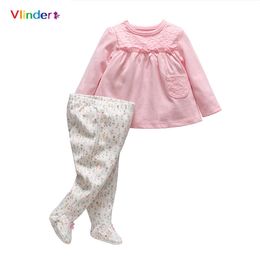 Clothing Sets Vlinder 2021 2pcs Cotton Sweet Infant Casual Baby Girls Spring Autumn Long Sleeves Lace Pocket T Shirt Floral Trousers