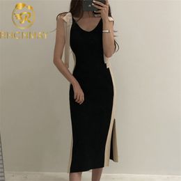 Summer Temperament V-neck Strapless Bowknot Is Cultivate One's Morality In A Condole Belt Render Knitting Bag Hip Dress 210506