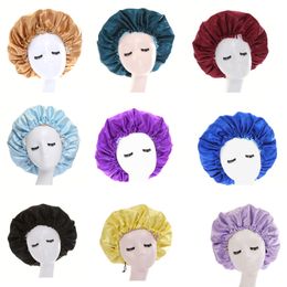 Solid Colour Adjustable Double Layer Satin Night Hat Women Beauty Headwear Sleep Caps Bonnet Hair Care Fashion Accessories
