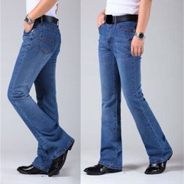 Mens Flared Leg Jeans Trousers High Waist Long Flare For Men Bootcut Blue Hommes bell bottom jeans men 210622